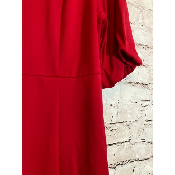 J. Jill Midi Dress Womens Medium Cherry Red Exaggerated Puff Sleeves Stretch - Picture 2 of 14